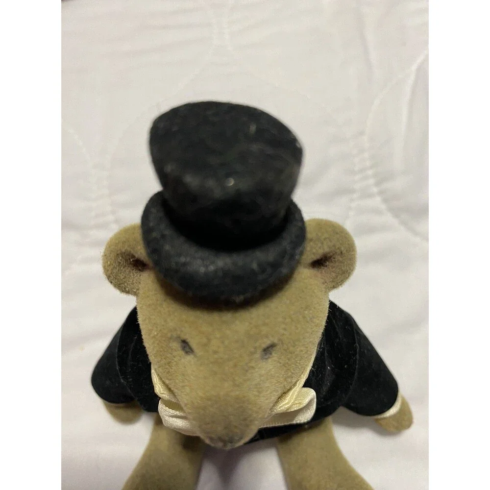 Gund Teddy Bear Miniature Jointed With Black Tails Tuxedo Vintage HTF